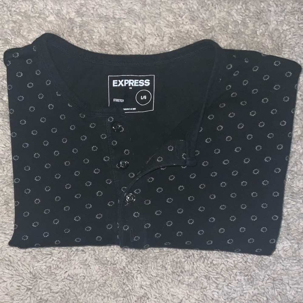 EXPRESS - 95% Cotton Mens 1/4 Button-down Short Sleeve Shirt - Mens L